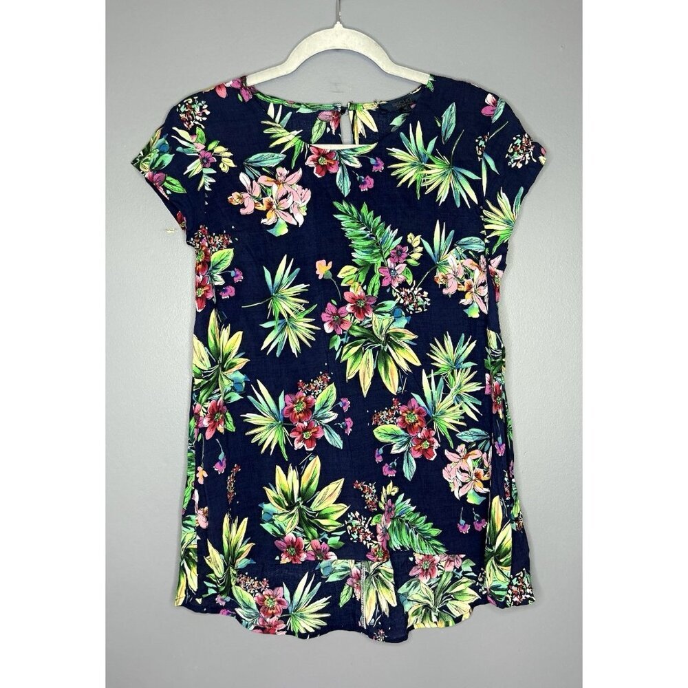 Rachel Roy Tropical Cap Sleeve Tunic Top M Classy Summer Resort Soft Casual Cute